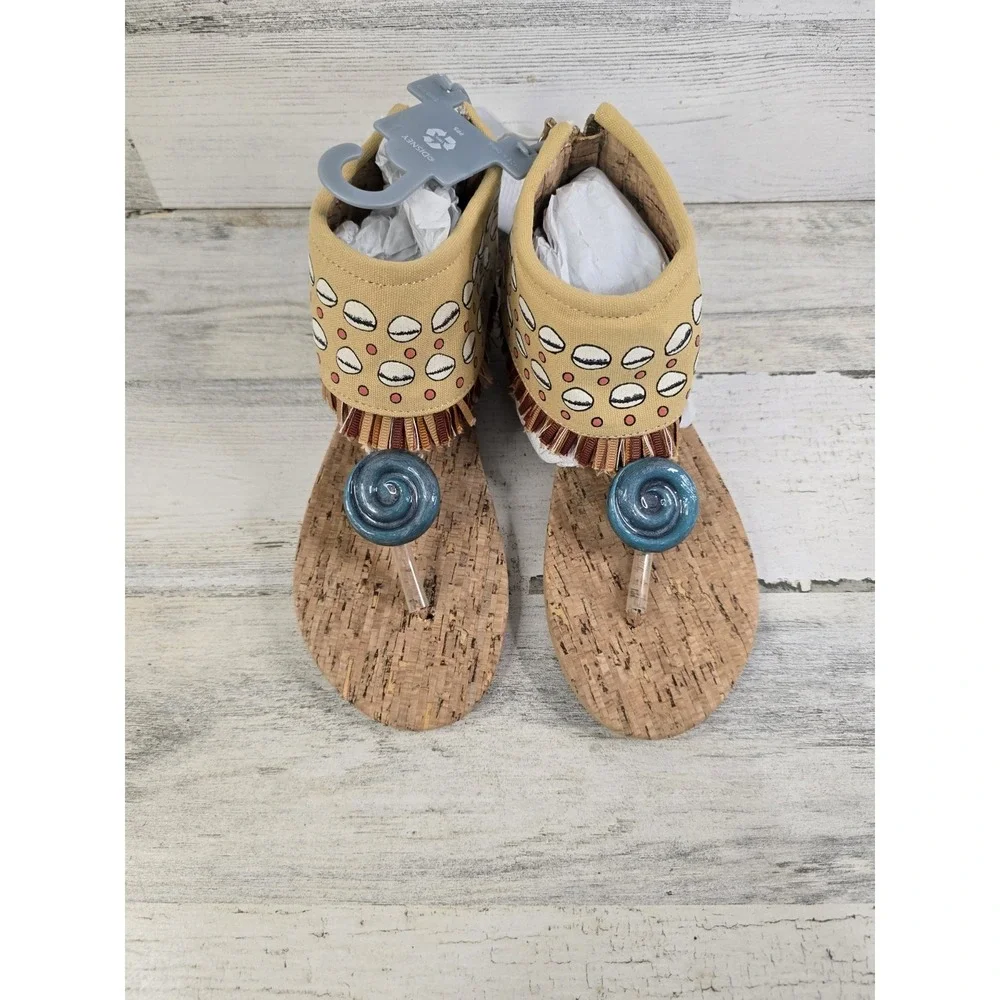 Disney Moana Girls Sandals Tan Blue Heart of Te Fiti Fringe‎ Thong 13/1 NEW